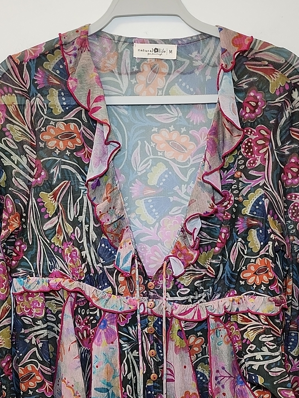 Natural Life ruffle mesh boho blouse with bell sleeves Size Meduim - Picture 7 of 16